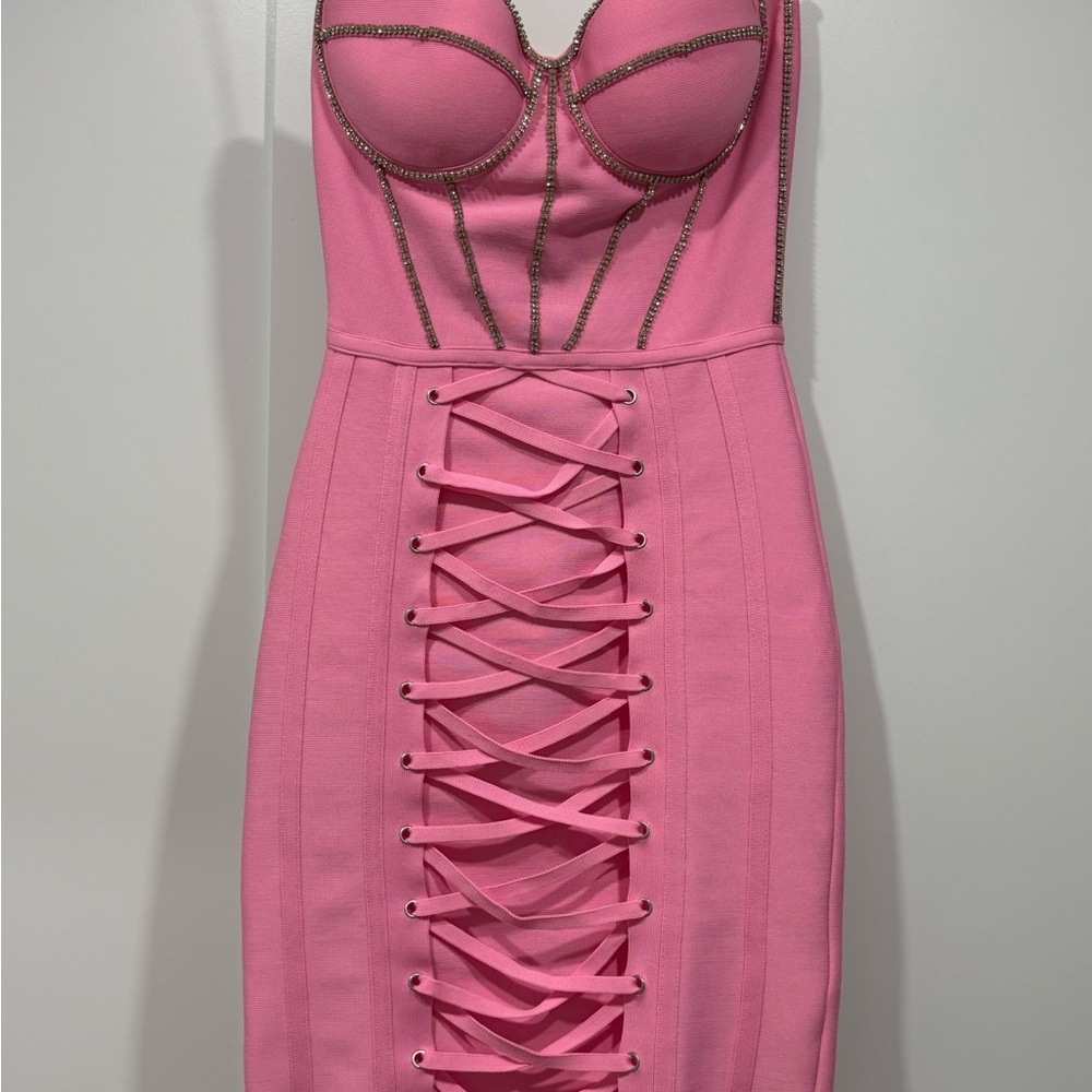 Chic Pink Lace-Up Mini Dress